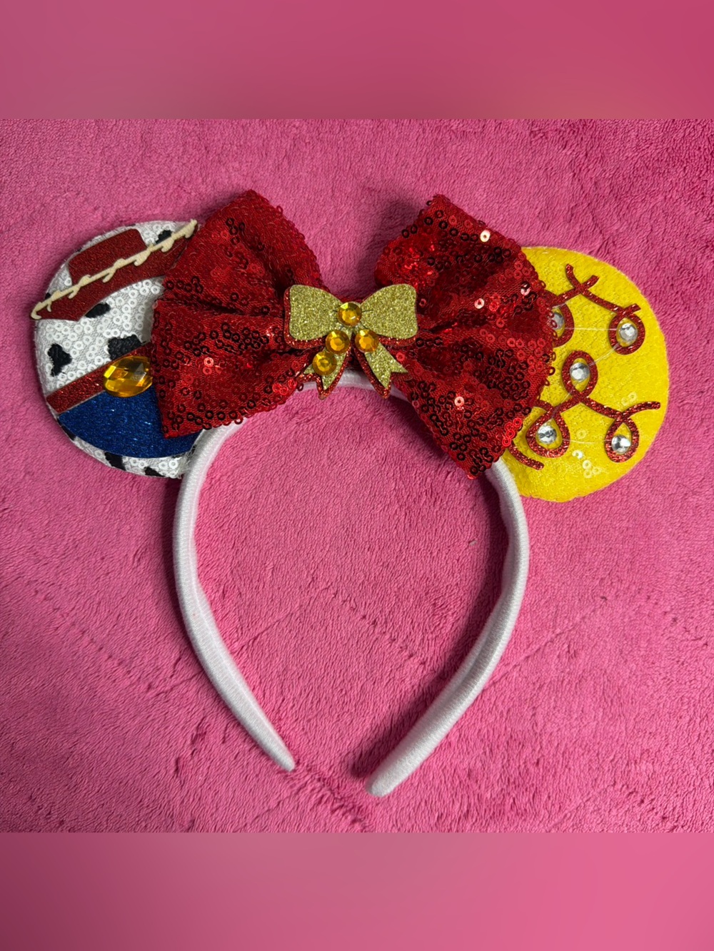 Kids Sequin Mickey-Style Headband with Red Bow